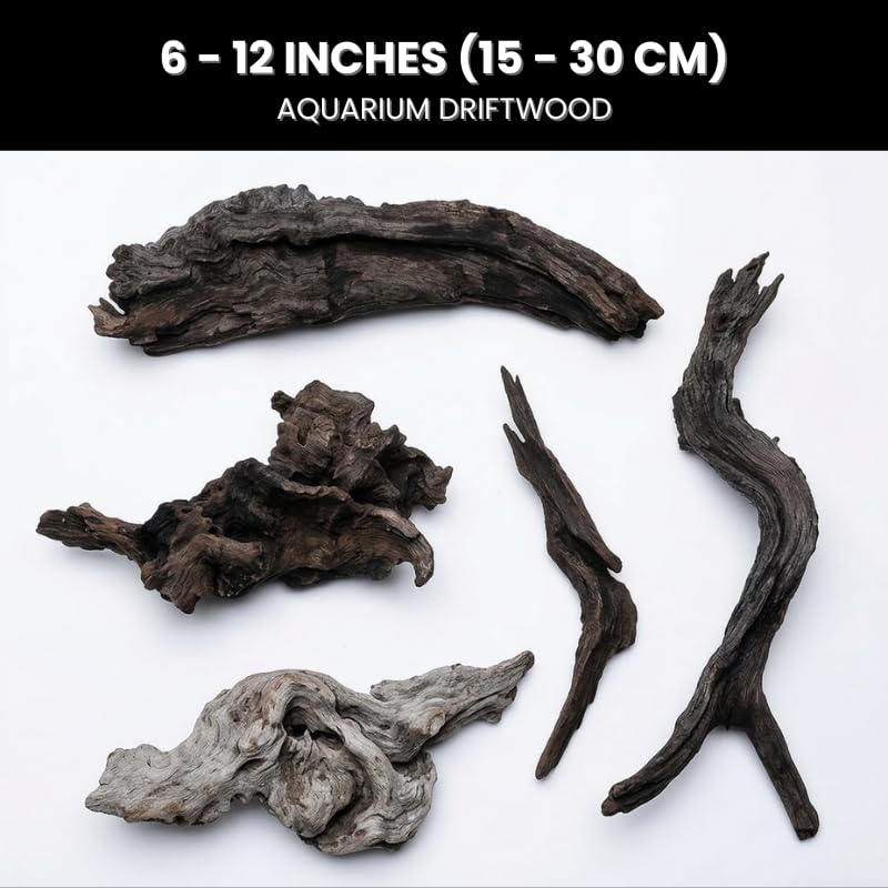 Natural Sinking Driftwood 2.2 lbs, 5-9 PCS, 6"-12" Premium Wood for Fish Tank Aquascaping, Aquariums, and Paludariums - Decorative Wood for Terrariums, Vivariums, Reptile Enclosures, and Gardens