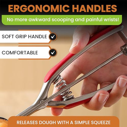 Spring Chef Medium Stainless Steel Cookie Scoop, #40, 1.7 Tbsp, Red | Premium 2.75" Cookie Scooper for Baking, Melon Scoop, Ice Cream Scooper with Soft Grip & Trigger Release, Dishwasher Safe - color: Red, size: #40 - Medium - 1.7 Tbsp