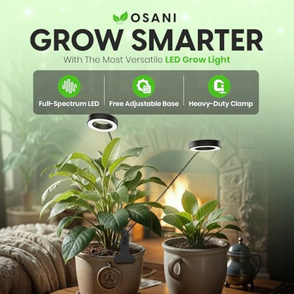 OSANI LED Grow Light 24" Gooseneck Long Arm Grow Lights for Indoor Plants, 48" Wide Coverage, 6000K Full Spectrum with Red Blue LEDs, 10-Level Dimmable, Auto Timer, USB & Adapter, Plant Light Indoor