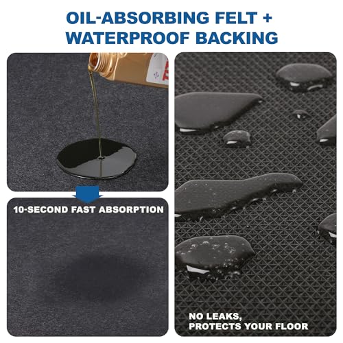 Oil Spill Mat 29" x 36" - Premium Felt + Waterproof Backing Contains Liquids Oil Absorbent Pads Washable Reusable Non-Slip for Motorcycle Trash Cans Gardening Tools Spot Maintenance Protection - size: 2'5" x 3'