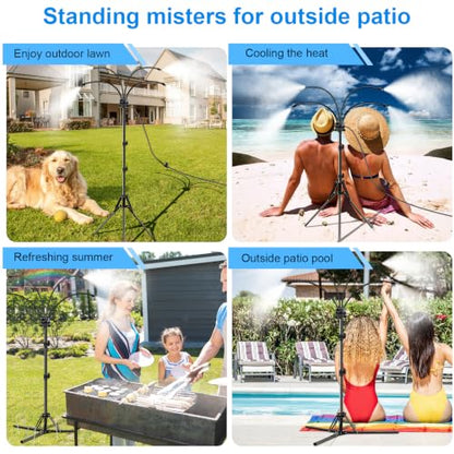 Standing Misters for Outside Patio - 5.3FT Stand Misting System for Cooling Outdoor Areas, Easy to Install & Maintain, 4 Adjustable Nozzles for Custom Coverage, Durable for Backyard Use