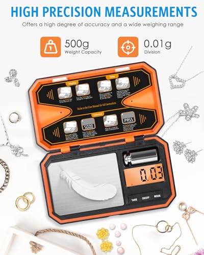 AMIR Digital Pocket Scale, 500g x 0.01g Gram Scale, LCD Display | Digital Food Scale with Tare Function, High precision, 6 Unit Conversion for Food, Jewelry, Coins, Coffee