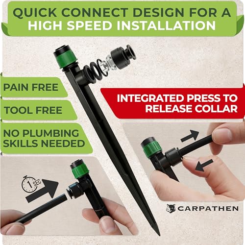 Quick Connect Drip Irrigation System Kit with Sprinkler, 100 feet | For Garden, Yard, Raised Beds, Plants, Lawn, with 5/16" Mainline + 1/4" Tubing + 30 Emitters - size: Quick-Connect 100 feet