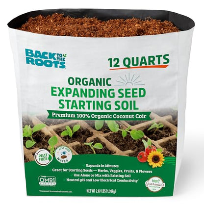 Back to The Roots Organic Seed Starting, Compressed Block expands to 12 Quarts, Made for Herbs, Veggies, Flowers - size: 12 Quart, style: Seed Starting Mix