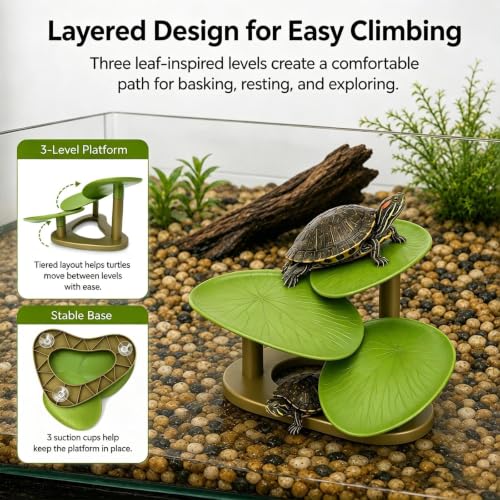 Turtle Basking Platform, Leaf Shape Turtle Resting Platform, Turtle Tank Decor, Aquatic Turtle Dock, for Aquarium Accessories for Small and Medium Sized Reptiles, Frogs and Turtles (M) - size: M