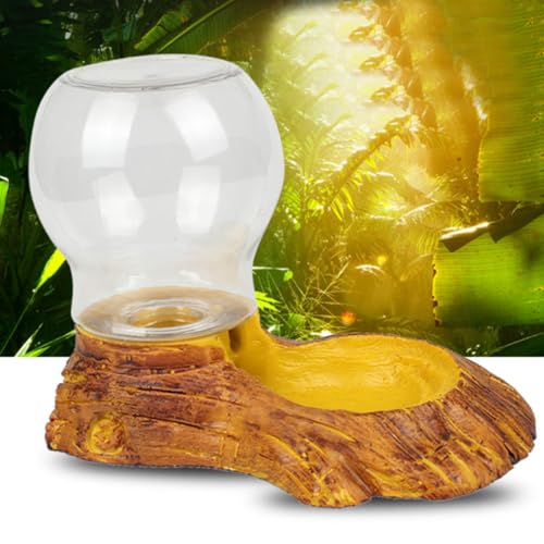 HEMOTON Automatic Reptile Water Feeder with Smooth Surface Resin Bowl, Wood Texture Design, Tasteless Material, for Lizards and Tortoises in Terrarium Water Drinking Fountain