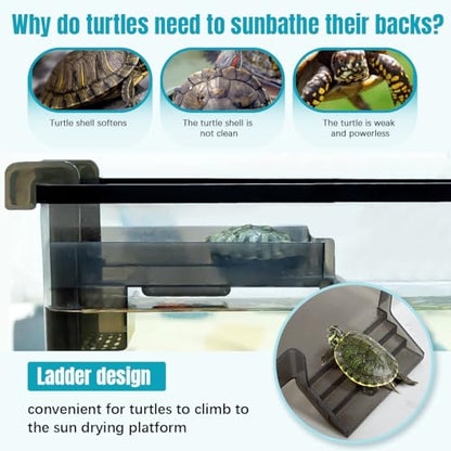 La La Pet Turtle Basking Platform Tortoise Resting Terrace with Feeding Trays and Planting Area Fish Tank Aquarium Decor Hanging Aquatic Turtles Dock Adjustable Height