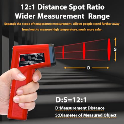 FKM Infrared Thermometer Gun Non-Contact Laser Thermometer Gun -58°F~986°F | (-50°C~530°C) Digital Temperature Gun for Cooking,Oven,Griddle,Automotive,HVAC,Industrial,Adjustable Emissivity,Not for Human - color: Red