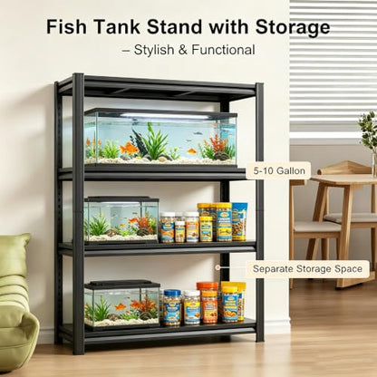 Aquarium Stand Fish Tank Stand 1600LBS Metal Shelving Adjustable Heavy Duty Storage Shelves Display Shelves Utility Shelf for Turtle Tank, Reptile Terrarium, 54.3" H×45.28" W×15.75" D, Black - size: 54.3" H×45.28" W×15.75" D