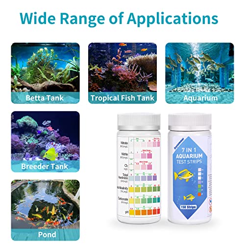 Aquarium Test Strips for Fish Tank: 7-Way 150 Strips Aquarium Water Test Kit Freshwater Testing pH Nitrate