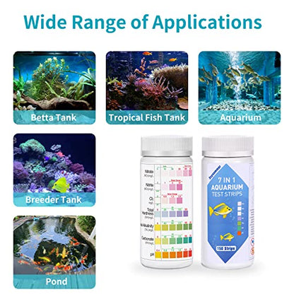 Aquarium Test Strips for Fish Tank: 7-Way 150 Strips Aquarium Water Test Kit Freshwater Testing pH Nitrate