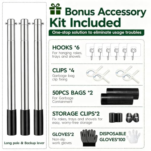 Dog Pooper Scooper for Large Dogs，10.25"X9.26" Extra Large Tray | Free with three extension rods, Reduce the frequency of garbage trips, for Large, Medium, Small Dogs & Multi-Dog Households - size: Extra Large 4-Pc Set