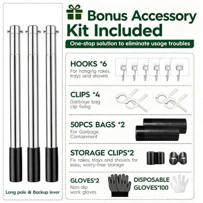 Dog Pooper Scooper for Large Dogs，10.25"X9.26" Extra Large Tray | Free with three extension rods, Reduce the frequency of garbage trips, for Large, Medium, Small Dogs & Multi-Dog Households - size: Extra Large 4-Pc Set