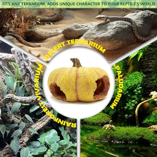 Pumpkin Leopard Gecko Hide Reptile Bearded Dragon Tank Hideout Caves Accessories Halloween Turtle Lizard Snake Décor Amphibian Habitat Tortoise Terrarium Decoration - style: Pumpkin