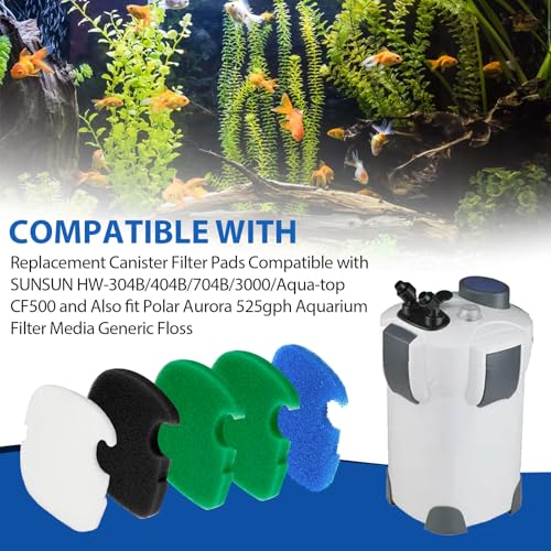 Replacement Canister Filter Pads Compatible with SUNSUN HW-304B/404B/704B/3000 CF500 and Also fit Polar Aurora 525gph Aquarium Filter Media Generic Floss - Aquarium Filter Media Sponge Foam