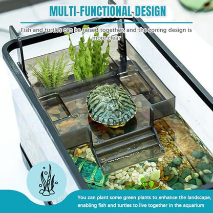 La La Pet Turtle Basking Platform Tortoise Resting Terrace with Feeding Trays and Planting Area Fish Tank Aquarium Decor Hanging Aquatic Turtles Dock Adjustable Height