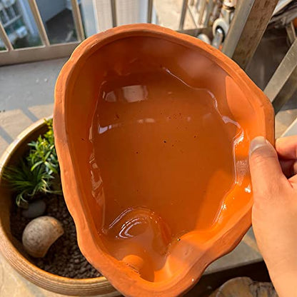 Extra Large Reptile Bathing Pool Tortoise Bathing Pool Reptile Feeding Dish Water Bath Bowl Aquarium Ornament for Gecko, Snake, Turtle, Bearded Dragon, Lizard Bath (Red Pottery) - color: Red Pottery