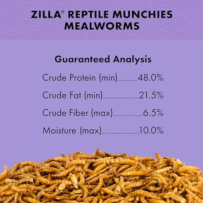 Zilla Reptile Munchies, Mealworms, All-Natural, Dehydrated Mealworms, Ideal for Bearded Dragons, Leopard Geckos, Chameleons and other lizards, Resealable Bag | All-Natural, Dehydrated, Ideal for Bearded Dragons, Leopard Geckos, Chameleons and Other Lizard