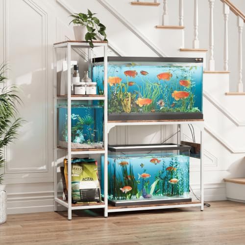 VOWNER 20-29 Gallon Fish Tank Stand with Power Outlet, Wood Aquarium Stand with Shelves for Fish Tank Accessories Storage, Heavy Duty Metal Frame, Turtle Reptile Terrarium Stand, Load 500lb, White - color: White