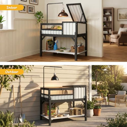 PetsCosset Indoor Tortoise Enclosure Elevated Tortoise Table with UVB Lamp Stand & Storage Shelf, Two-Room Reptile Habitat with PVC Anti-Glare Panel for Sulcata Russian Hermann’s Tortoise - size: 39.0"L x 22.8"W x 33.1"H