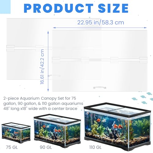 Sieral Aquarium Lids Polycarbonate Canopy 2 Pieces Set 22.95 x 16.61 x 0.12 inch for 75/90/110 Gallon with Center Brace Aquariums Cover Fish Tank Lid with a Hook Knife, Clear - color: Clear, size: 48 x 18 Inch