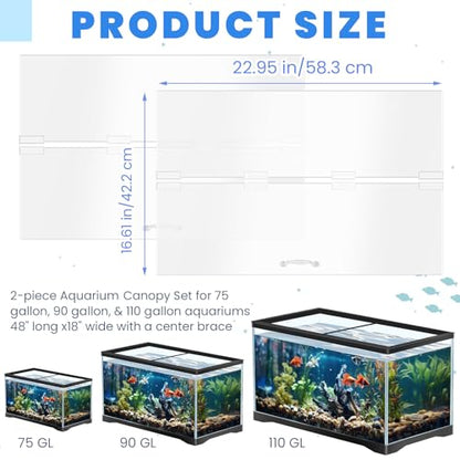 Sieral Aquarium Lids Polycarbonate Canopy 2 Pieces Set 22.95 x 16.61 x 0.12 inch for 75/90/110 Gallon with Center Brace Aquariums Cover Fish Tank Lid with a Hook Knife, Clear - color: Clear, size: 48 x 18 Inch