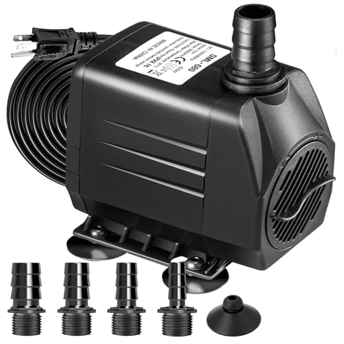 GROWNEER 950GPH Submersible Pump 50W Ultra Quiet Fountain Water Pump 3600L/H, with 9.8ft High Lift, 4 Nozzles for Aquarium, Fish Tank, Pond, Hydroponics, Statuary, Garden, Black (950GPH) - size: 950GPH