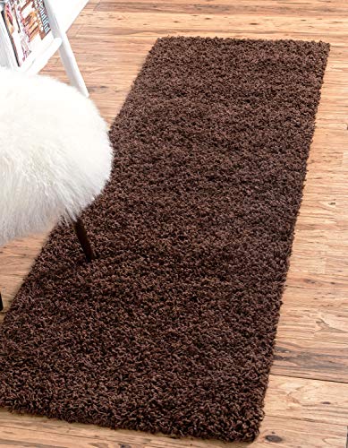 Unique Loom Solid Shag Collection Area Rug (2' 6" x 13' 1" Runner, Chocolate Brown) - color: Chocolate Brown, size: 2'6" x 13'1" (Runner)