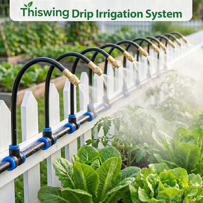 Thiswing 200FT 360° Adjustable Irrigation System for Garden | 1/4" Tubing, Automatic Watering Misting System with 36 Nozzles, Sprinkler for Garden, Yard, Lawn and Outdoor Plants - size: 200 FT
