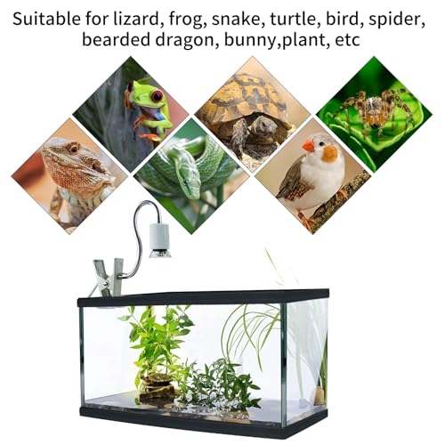 Reptile Heat Lamp,UVA UVB Reptile Light with 360°Rotatable Hose and Timed with 2 Bulbs(25W,50W),Basking Calcium Light Heat Lamp Bulbs for Turtle,Bearded Dragon,Lizard,Snake Tank(White) - color: White