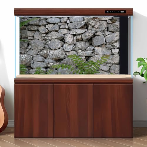 Rock Wall Aquarium Background Natural Stone Fish Tank Background Rocky Glass Stone Wall Green Plants Aquarium Backgrounds Rocky Stones Walls Reptile Tank Enclosure Backgrounds Wallpaper 24x12in - color: Grey, size: 24(W)x12(H)inches/ 60(W)*30cm(H)