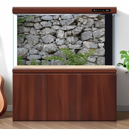 Rock Wall Aquarium Background Natural Stone Fish Tank Background Rocky Glass Stone Wall Green Plants Aquarium Backgrounds Rocky Stones Walls Reptile Tank Enclosure Backgrounds Wallpaper 24x12in - color: Grey, size: 24(W)x12(H)inches/ 60(W)*30cm(H)