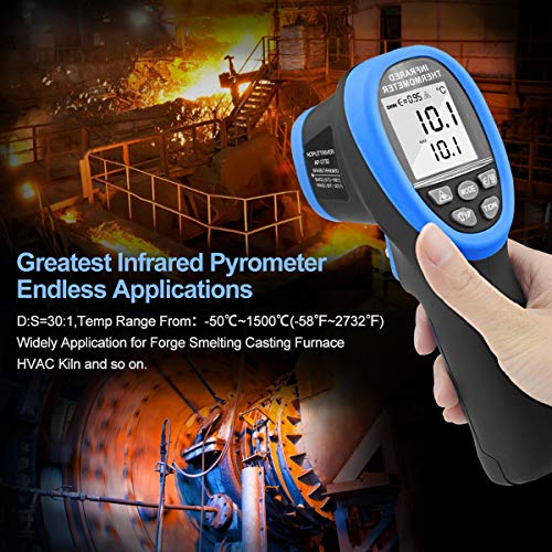 Pyrometer High Temp Thermometer-58℉~2732℉ Non Contact Laser Gun | Dual Laser 30:1Non-Contact Industrial Temperature Gun ,Adjustable emissivity 0.1-1.0 ,Hi/Lo Temp Alarm,Flashlight - color: AP-2732 Blue
