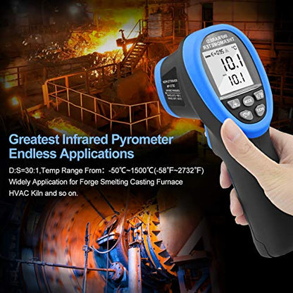 Pyrometer High Temp Thermometer-58℉~2732℉ Non Contact Laser Gun | Dual Laser 30:1Non-Contact Industrial Temperature Gun ,Adjustable emissivity 0.1-1.0 ,Hi/Lo Temp Alarm,Flashlight - color: AP-2732 Blue