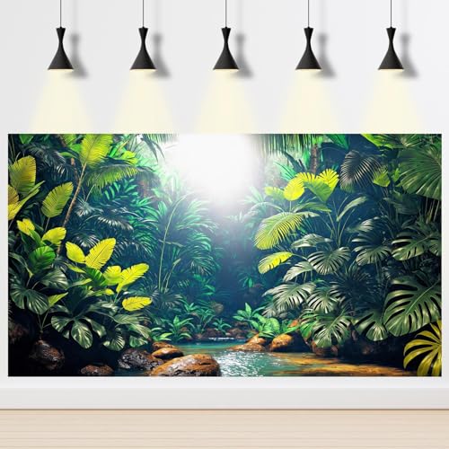 Palm Tree Leaves Aquarium Background Tropical Jungle Rainforest Fish Tank Background Tropical Stream Nature Landscape Reptile Tank Backgrounds Foggy Misty Leaf Reptile Enclosure Backgrounds 24x12in - color: Light Green, size: 24(W)x12(H)inches/ 60(W)*30cm