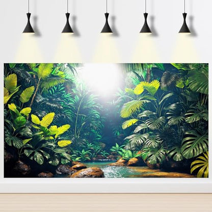 Palm Tree Leaves Aquarium Background Tropical Jungle Rainforest Fish Tank Background Tropical Stream Nature Landscape Reptile Tank Backgrounds Foggy Misty Leaf Reptile Enclosure Backgrounds 24x12in - color: Light Green, size: 24(W)x12(H)inches/ 60(W)*30cm