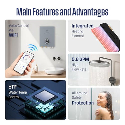 Westinghouse Wifi Tankless Water Heater Electric,24kW 240V,Whole House,Gray | Max 5.55GPM, 86-140℉ Temp.Range, ETL Certified, Space-Saving, Smart Wifi Compatible with Alexa & Google Home - color: Gray 24