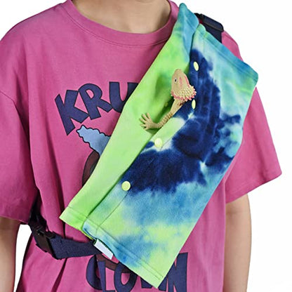 LIKZINWA Small Animal Sling Carrier, Bearded Dragon and Lizard Reptile Carrier With Adjustable Strap (Blue-Green) - color: Blue-Green