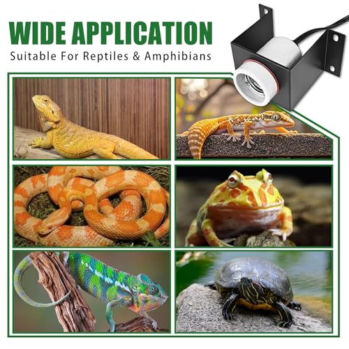 2PCS Reptile Light Fixture,Reptile Terrarium Heat Lamps Holder Bracket with Thermometer,Gecko Ceramic Heating Light Socket,Width-Increased Bearded Dragon Lamp Fixture for Lizard,Turtle,Snake - size: 4.1*2.4*3.5IN | 2PCS