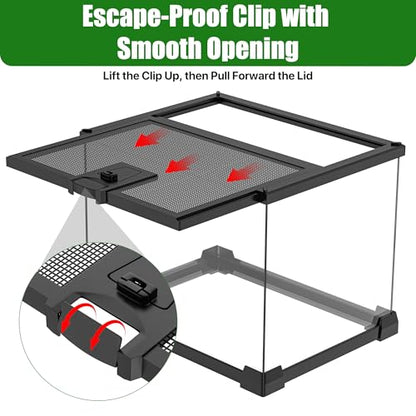 12" x 8" x 6" Small Glass Reptile Terrarium Tank | Top-Opening Mesh Lid with Latch, Fully Assembled Enclosure for Tarantulas, Frog, Isopods and Small Reptiles - size: 12" x 8" x 6"