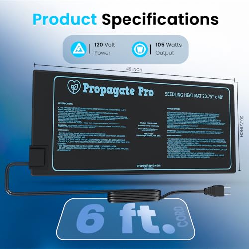 4' Foot Seedling Heating Mat | Fits (4) Standard 1020 Tray | 48" inch Germination Grow Heat Pad for Seed & Starter Plants Soil Warmer for Indoor Home Gardening (20x48 Single)