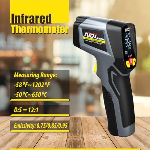 Infrared Thermometer Temperature Gun -58℉～1202℉, Digital Laser Surface Temp Reader for Cooking, Pizza Oven, Candy, Griddle HVAC IR Thermometer Temp Gun with Adjustable Emissivity