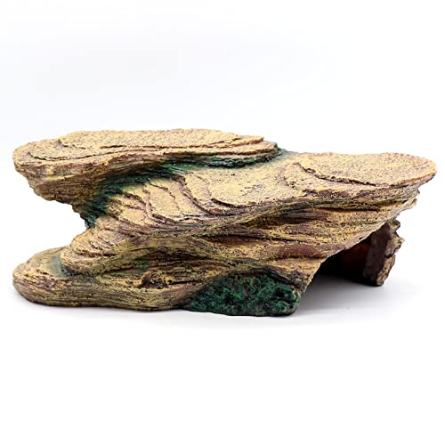Turtle Basking Platform Shale Scape Step Ledge, Reptile Cave Hideout Turtle Tank Accessories Decorations, Great for Reptiles, Amphibians, Leopard Gecko, Bearded Dragons, Lizard, Frogs - style: Medium-12*6*4