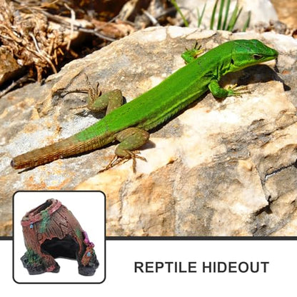 Resin Lizard Hideout and Reptile Hide Cave Decorative Habitat Shelter for Terrarium, Slant Barrel Design Reptile Tank Decor for Lizards, Turtles, and Amphibians