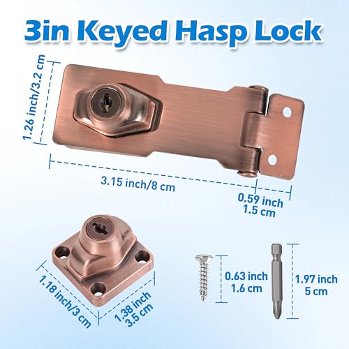 1 Pcs keyed Hasp Lock,3 inch keyed hasp Locks Twist knob keyed Locking hasp for Cabinet Small Door,Hasp Lock with Keys,Metal Safety Hasp Latches (1 Pcs Red Bronze, 3 inch) - color: 1 Pcs Red Bronze, size: 3 Inch