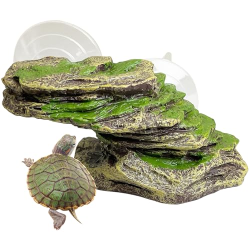 kathson Turtle Basking Platform Floating Turtle Dock Baby Tortoise Climbing Ramp Shale Reptiles Dock Resting Terrace Stone Aquarium Ornament for Frogs Newts (Green Size:6.0”Lx2.7”Wx2.7”H)