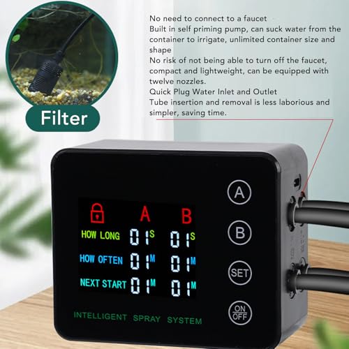 Automatic Reptile Mister Humidifier, Adjustable Nozzle Double Pump Smart Misting System Reptile Fogger Humidifier Plants for Rainforest Plants Amphibian