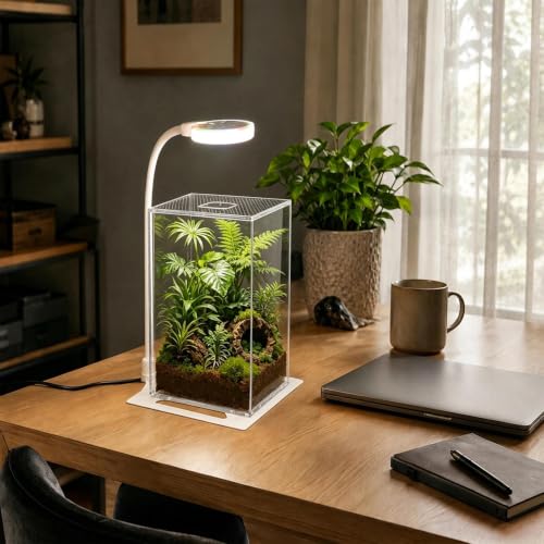 Jumping Spider Enclosure LED Light, 360 Degree Full Spectrum Reptile Enclosure Lights, Jumping Spider Enclosure Accessories for Potted Plants Succulents Miniature Landscape. (White) - color: White