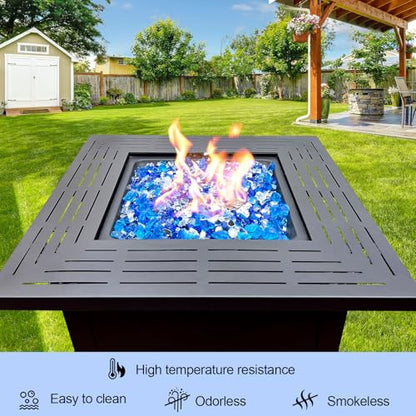 20 Pounds Fire Glass 1/2 Inch High Reflective Tempered Firepit Glass | Cobalt Blue, Oceanic Blue, Crystal Clear Rocks for Fireplace, Fire Pit Table, Fire Bowl and Landscaping & DIY Crafts - color: Cobalt Blue, Oceanic Blue and Crystal Clear, size: 1/2 inc