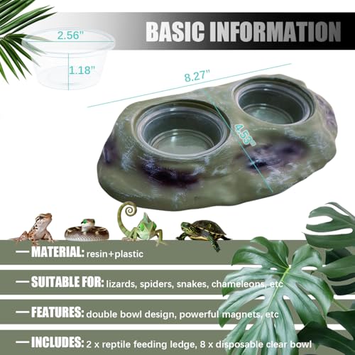 La La Pet 2Pcs Magnetic Reptile Feeding Ledge Double Bowl Feeder Tray with 4 Cups Reptiles Food & Water Dishes for Crested Gecko Bearded Dragon Lizards Chameleons